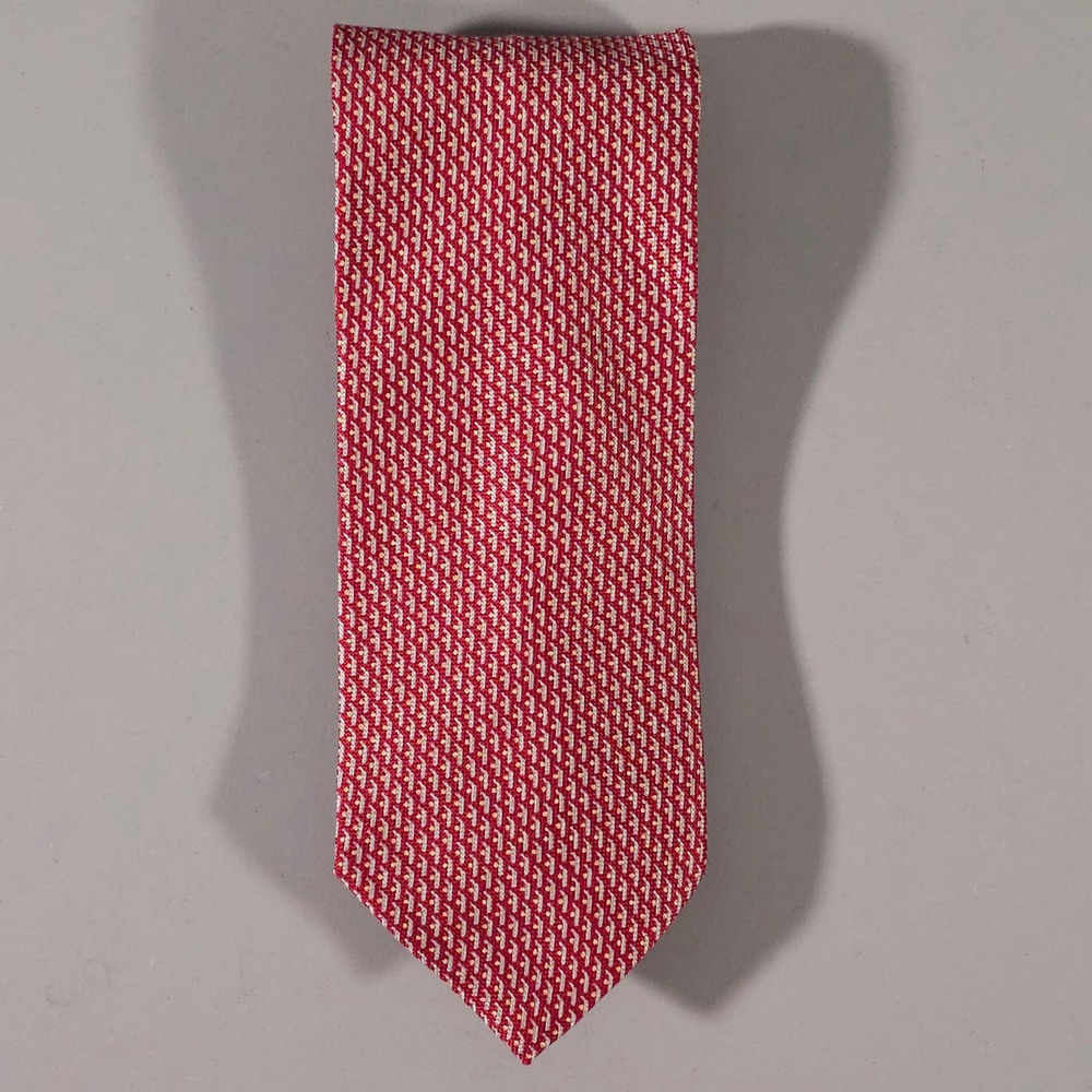 Giorgio Armani Tie Mens OS Red Geometric Silk Made in Italy Cravatte